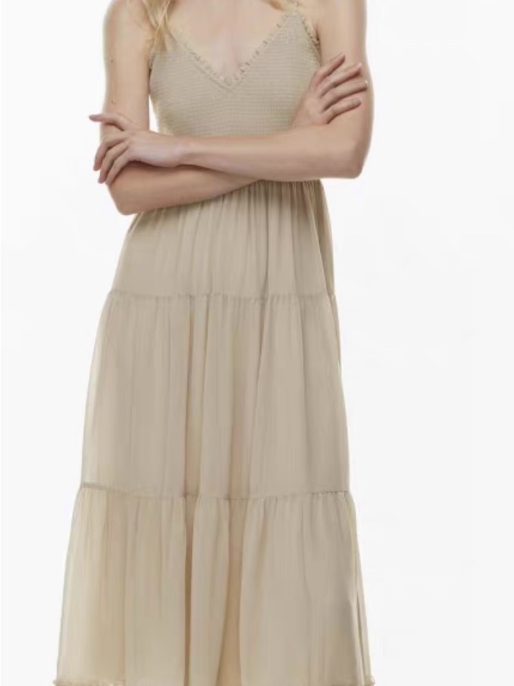 Wilfred Tuberose Smocked Dress in Humus Beige